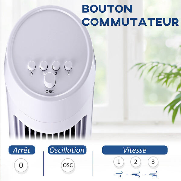 HOMCOM - HOMCOM Ventilateur colonne tour oscillant silencieux 45 W 3 vitesses 27L x 27l x 75H cm blanc - large