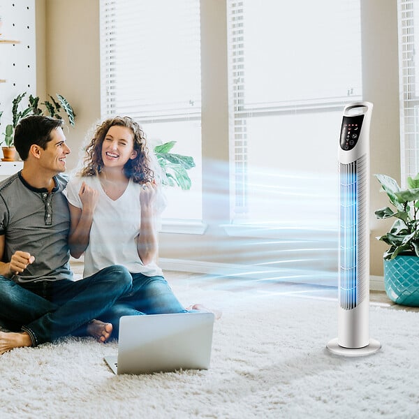 HOMCOM - Ventilateur colonne tour oscillant silencieux 40 W télécommande panneau contrôle tactile 3 vitesses Ø 18 x 78H cm blanc - large