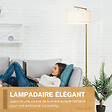 HOMCOM - Lampadaire design néo-rétro max. 40 W 153H cm abat-jour circulaire aspect lin blanc piètement structure métal doré - vignette