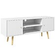HOMCOM - Meuble TV style scandinave 2 portes 2 niches passe-fils pietement bois pin panneaux blanc - vignette