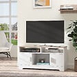 HOMCOM - Meuble TV Banc TV en Bois Grand Espace de Rangement avec 2 Compartiments Ouverts 2 Armoires à  Porte Une Armoire Ouverte 105 x 40 x 52 cm Blanc - vignette
