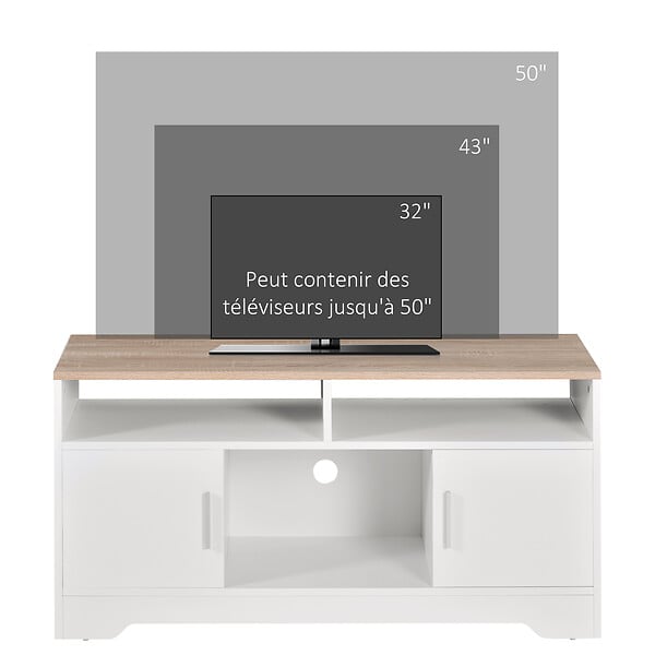 HOMCOM - Meuble TV Banc TV en Bois Grand Espace de Rangement avec 2 Compartiments Ouverts 2 Armoires à  Porte Une Armoire Ouverte 105 x 40 x 52 cm Blanc - large