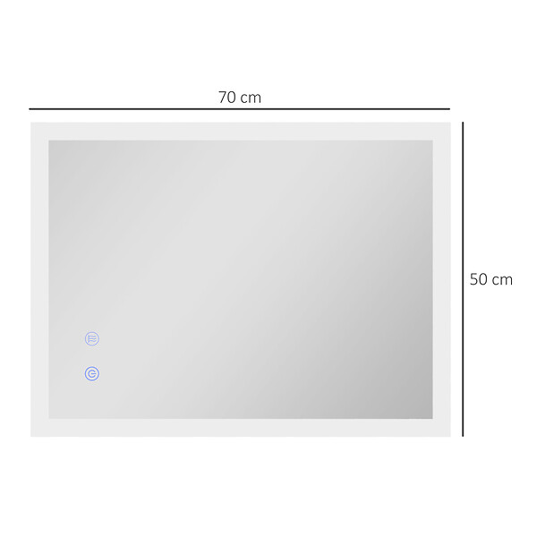 KLEANKIN - Miroir mural lumineux LED de salle de bain - 70L x 50l cm - avec 3 couleurs, luminosité réglable interrupteur tactile système antibuée transparent - large