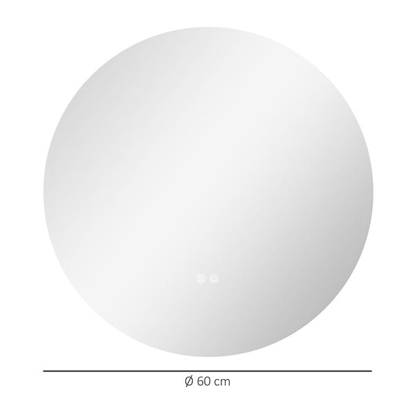 KLEANKIN - Miroir rond lumineux LED de salle de bain 60 cm avec éclairage interrupteur tactile système antibuée miroir mural LED à luminosité réglable 29 W gris - large