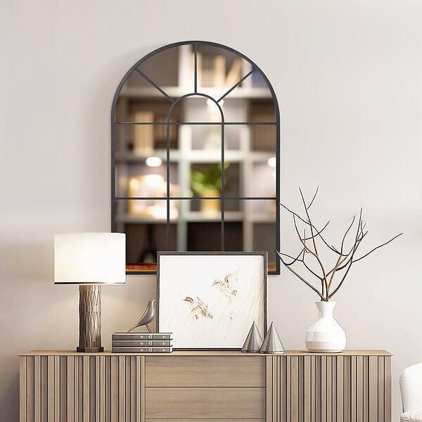 HOMCOM - Miroir mural aspect verrière style classique chic - dim. 60L x 90H cm - métal noir verre 3 mm - large