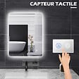 KLEANKIN - Miroir rectangulaire mural lumineux LED de salle de bain - 80 x 60 cm - 3 couleurs, luminosité réglable interrupteur tactile système antibuée blanc transparent - vignette