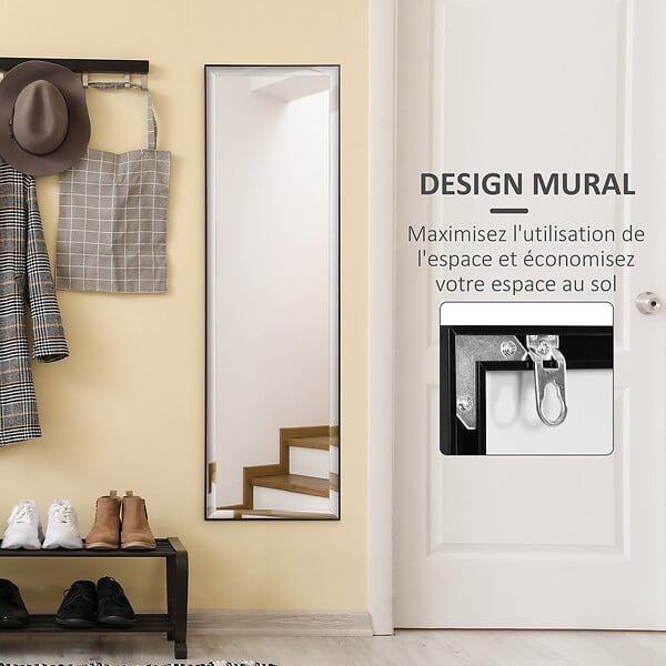HOMCOM - Miroir mural dim. 120L x 35l cm - film sécurité anti déflagrant, système attache inclus - cadre alliage alu. noir - large