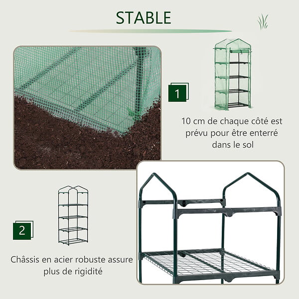 OUTSUNNY - Serre de jardin balcon étagère serre 4 niveaux 0,7L x 0,5l x 1,6H m acier galvanisé bâche amovible PE haute densité vert - large
