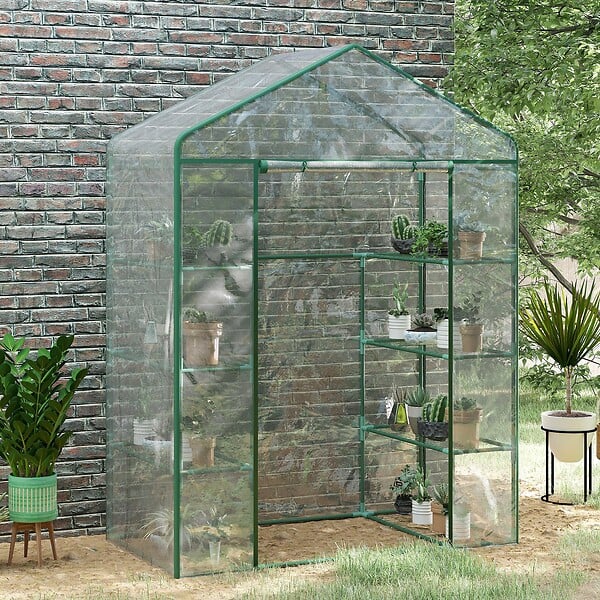 OUTSUNNY - Serre de jardin balcon terrasse 8 étagères dim. 143L x 73l x 195H cm acier PVC imperméable anti-UV transparent vert - large
