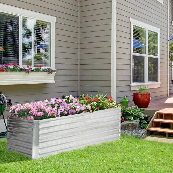 OUTSUNNY - Carré potager de jardin renforcé - dim. 180L x 90l x 59H cm - tôle d'acier ondulée galvanisée - large