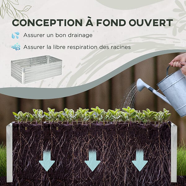OUTSUNNY - Carré potager de jardin renforcé - dim. 180L x 90l x 59H cm - tôle d'acier ondulée galvanisée - large