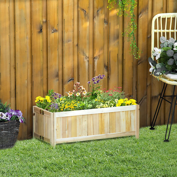OUTSUNNY - Jardinière sur pied pliable bac à fleurs dim. 70L x 30l x 25H cm corps aspect lattes bois sapin pré-huilé - large