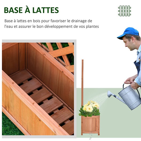 OUTSUNNY - Jardinière avec treillis - bac à fleurs - jardinière sur pied - dim. 70L x 28l x 117H cm - fond à lattes - bois sapin pré-huilé - large
