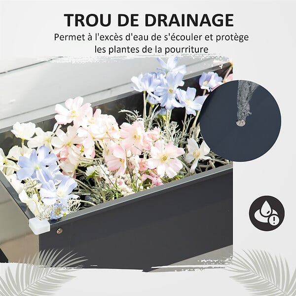 OUTSUNNY - Jardinière sur pied carré potager 100L x 30l x 80H cm - trou drainage - acier galvanisé noir - large