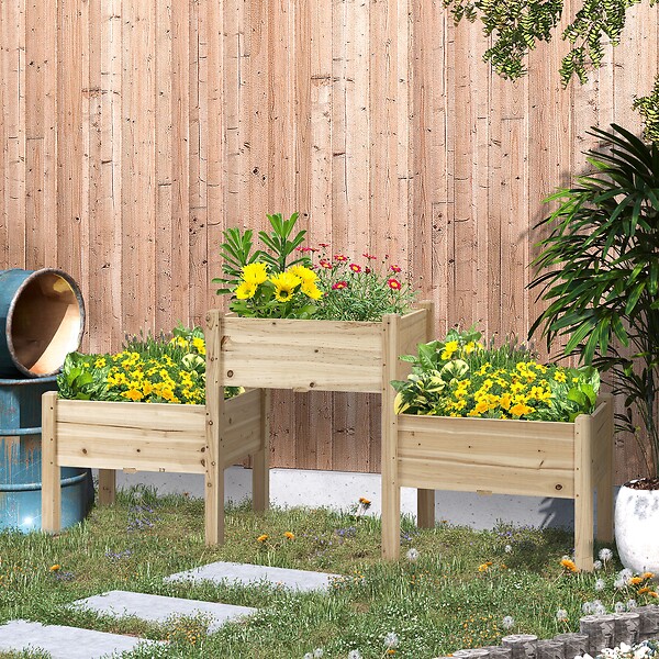 OUTSUNNY - Jardinière sur pieds carré potager 2 étages dim. 184L x 45l x 80H cm inserts d'irrigation bois sapin pré-huilé - large