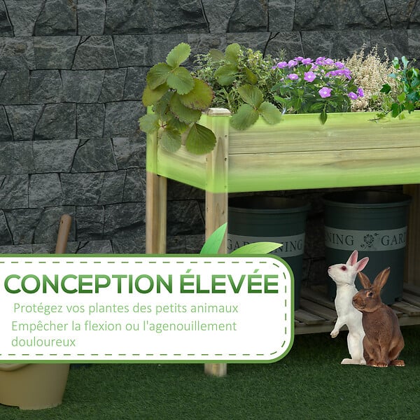 OUTSUNNY - Jardinière sur pieds potager avec étagère à lattes dim. 91L x 51l x 76H cm bois sapin autoclave - large
