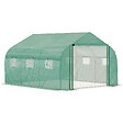 OUTSUNNY - Serre tunnel de jardin grande taille dim. 3,47L x 3l x 2H m - 6 fenêtres et porte zippée enroulable - acier galvanisé PE haute densité vert - vignette