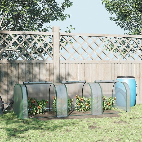 OUTSUNNY - Serre de jardin tunnel 2,95L x 1l x 0,8H m 3 portes zippées bâche PVC transparent métal époxy vert - large