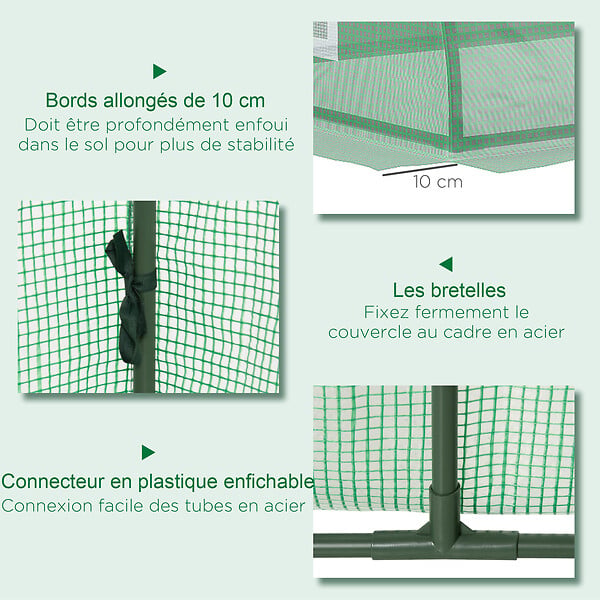 OUTSUNNY - Mini serre de jardin serre à  tomates dim. 300L x 80l x 45H cm acier PE 5 fenêtres zippées enroulables vert - large