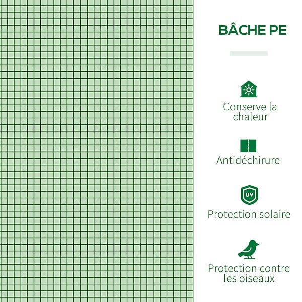 OUTSUNNY - Mini serre de jardin serre à  tomates 2,95L x 1l x 0,8H m acier PE haute densité 140 g/mÂ² anti-UV 3 fenêtres zip enroulables vert - large
