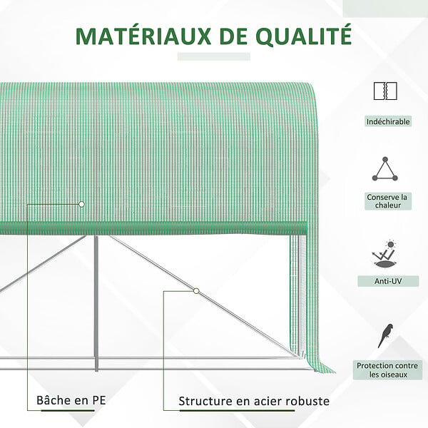 OUTSUNNY - Serre de jardin serre à tomates dim. 3L x 1l x 2H m porte zippée déroulante 2 fenêtres latérales enroulables acier PE haute densité vert - large