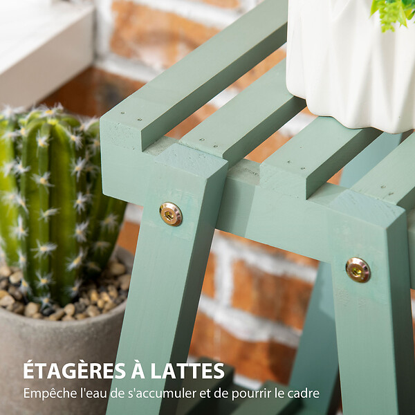 OUTSUNNY - Étagère à fleurs pyramidale en bois - porte plante bois 3 étagères - dim. 76L x 26l x 76H cm - sapin vert d'eau - large