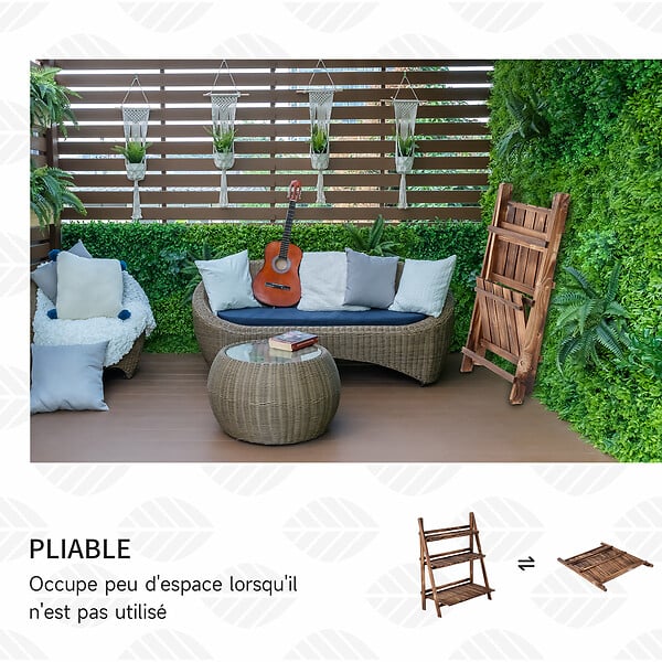 OUTSUNNY - Étagère à plantes forme pyramidale échelle pliante avec 3 étagères - dim. 80L x 37l x 93H cm - bois sapin traité carbonisation - large