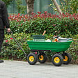 OUTSUNNY - Chariot de jardin à main benne basculante 75° 75L charge max. 200 Kg 4 roues pneumatiques acier PP jaune vert - vignette