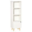 HOMCOM - Meuble de rangement colonne design scandinave - 3 niches, placard porte - piètement effilé incliné bois pin panneaux particules blanc - vignette