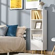 HOMCOM - Meuble de rangement colonne design scandinave - 3 niches, placard porte - piètement effilé incliné bois pin panneaux particules blanc - vignette
