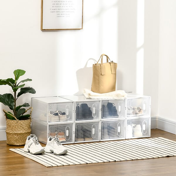 HOMCOM - Lot de 8 boites cubes rangement à chaussures modulable avec portes transparentes - dim. 25L x 35l x 19H cm - PP blanc transparent - large