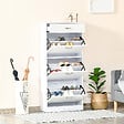 HOMCOM - Meuble à chaussures - 3 portes abattantes et tiroir coulissant - dim. 62L x 24l x 135H cm - poignées alu. panneaux particules blanc - vignette