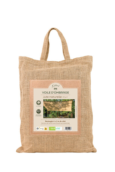 JARDILINE - Voile d'ombrage naturel rectangulaire 4 x 3 m toile de jute - large