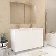 AURLANE - Meuble Salle de Bains 120 cm Laqué Blanc 4 Portes, Vasque, Miroirs 60x80 et Réglettes Led - XENOS - vignette