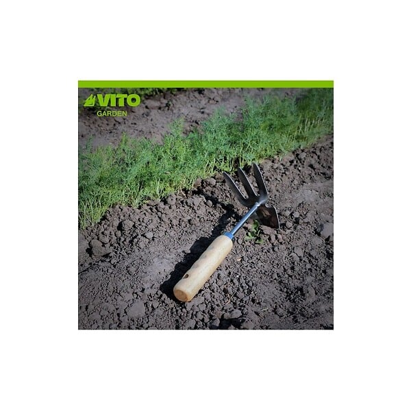 VITO - Serfouette de jardin 3 dents et panne pointue Manche bois Inox et Fer forgé à la main  VITO - large