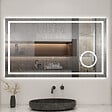 AICA SANITAIRE - Miroir de salle de bain lumineux 100x60cm, Bluetooth + Loupe + Horloge + Anti-buée + Luminosité ajustable Miroir multifonctions - vignette