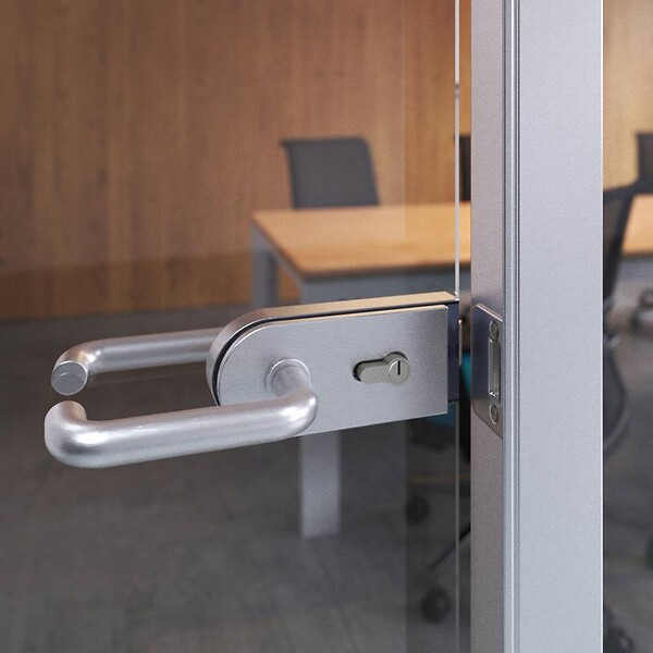 EMUCA - Serrure pour porte en verre avec cadre en bois, cylindre avec clés, pour porte en verre 8-12mm, acier et aluminium, anodisé mat - large