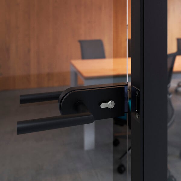 EMUCA - Serrure pour porte en verre avec cadre en bois, cylindre avec clés, pour porte en verre 8-12mm, acier et aluminium, peint en noir - large