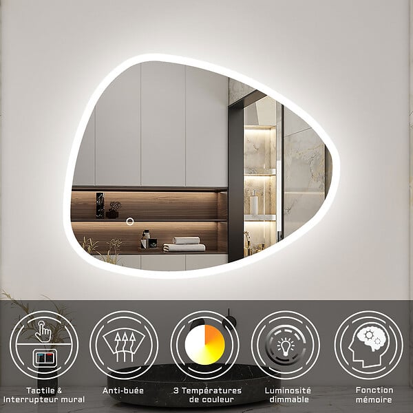 AICA SANITAIRE - AICA Miroir de salle de bain asymétrique 100x80cm led Teardrop Mirror 3 Colours Dimmable + Anti-buée + Mémoire - large