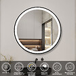 AICA SANITAIRE - AICA 60 cm miroir de salle de bain LED rond avec cadre noir, tricolore + anti-buée + mémoire + gradation infinie - vignette
