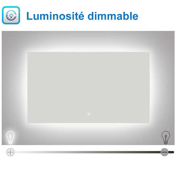 AICA SANITAIRE - AICA 80x60 cm miroir de salle de bain LED rétro-éclairé sans cadre avec anti-buée + mémoire + dimmable - large