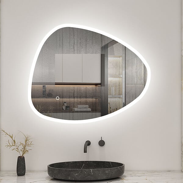 AICA SANITAIRE - AICA Miroir de salle de bain asymétrique 80x55cm led Teardrop Mirror 3 Colours Dimmable + Anti-buée + Mémoire - large