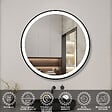 AICA SANITAIRE - AICA 80 cm miroir de salle de bain LED rond avec cadre noir, tricolore + anti-buée + mémoire + gradation infinie - vignette