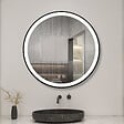AICA SANITAIRE - AICA 80 cm miroir de salle de bain LED rond avec cadre noir, tricolore + anti-buée + mémoire + gradation infinie - vignette