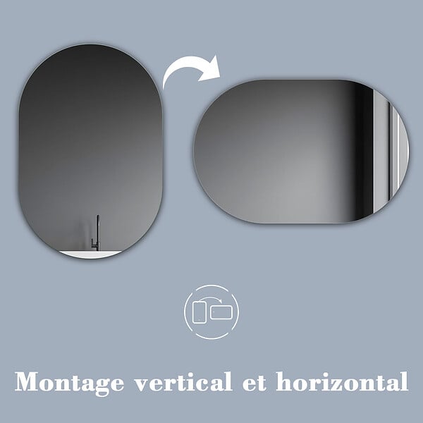 AICA SANITAIRE - AICA Miroir de salle de bain ovale sans cadre 50x70 cm - large