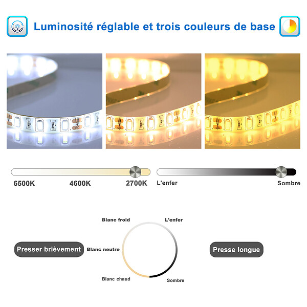 AICA SANITAIRE - AICA LED miroir lumineux 50x80cm tricolore + anti-buée + dimmable + mémoire miroir salle de bain - large