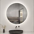AICA SANITAIRE - AICA Miroir de salle de bain LED rond de 100 cm avec rétro-éclairage sans cadre, tricolore + anti-buée + mémoire + gradation infinie - vignette