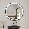 AICA SANITAIRE - AICA 70 cm miroir de salle de bain LED rond avec cadre noir, tricolore + anti-buée + mémoire + gradation infinie - vignette
