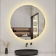 AICA SANITAIRE - AICA Miroir de salle de bain LED rond de 90 cm avec rétro-éclairage sans cadre, tricolore + anti-buée + mémoire + gradation infinie - vignette