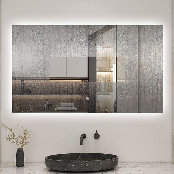 AICA SANITAIRE - AICA 100x60 cm miroir de salle de bain LED rétro-éclairé sans cadre avec anti-buée + mémoire + dimmable - large